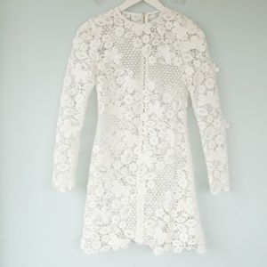 Self Portrait Long Sleeve Off White Lace 3D Mini Dress